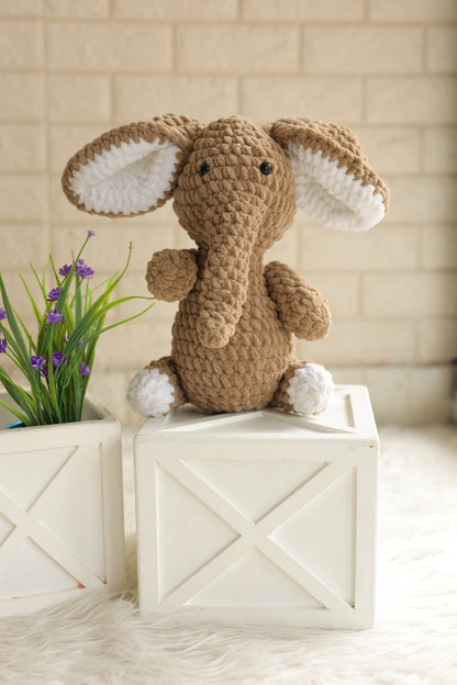 Handmade Crochet Elephant – 10–11 Inches Brown