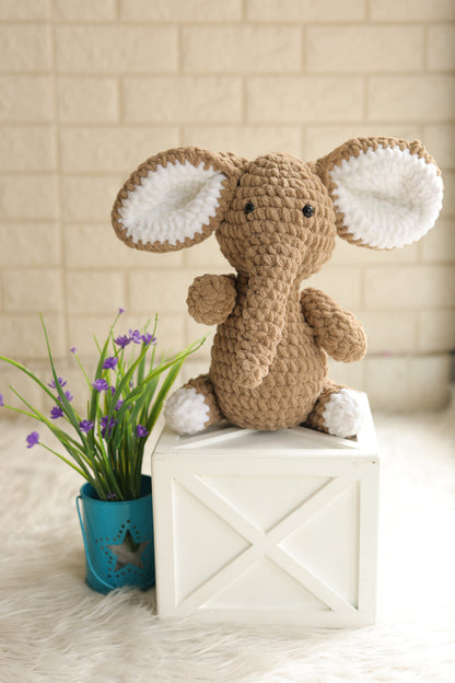 Handmade Crochet Elephant – 10–11 Inches Brown