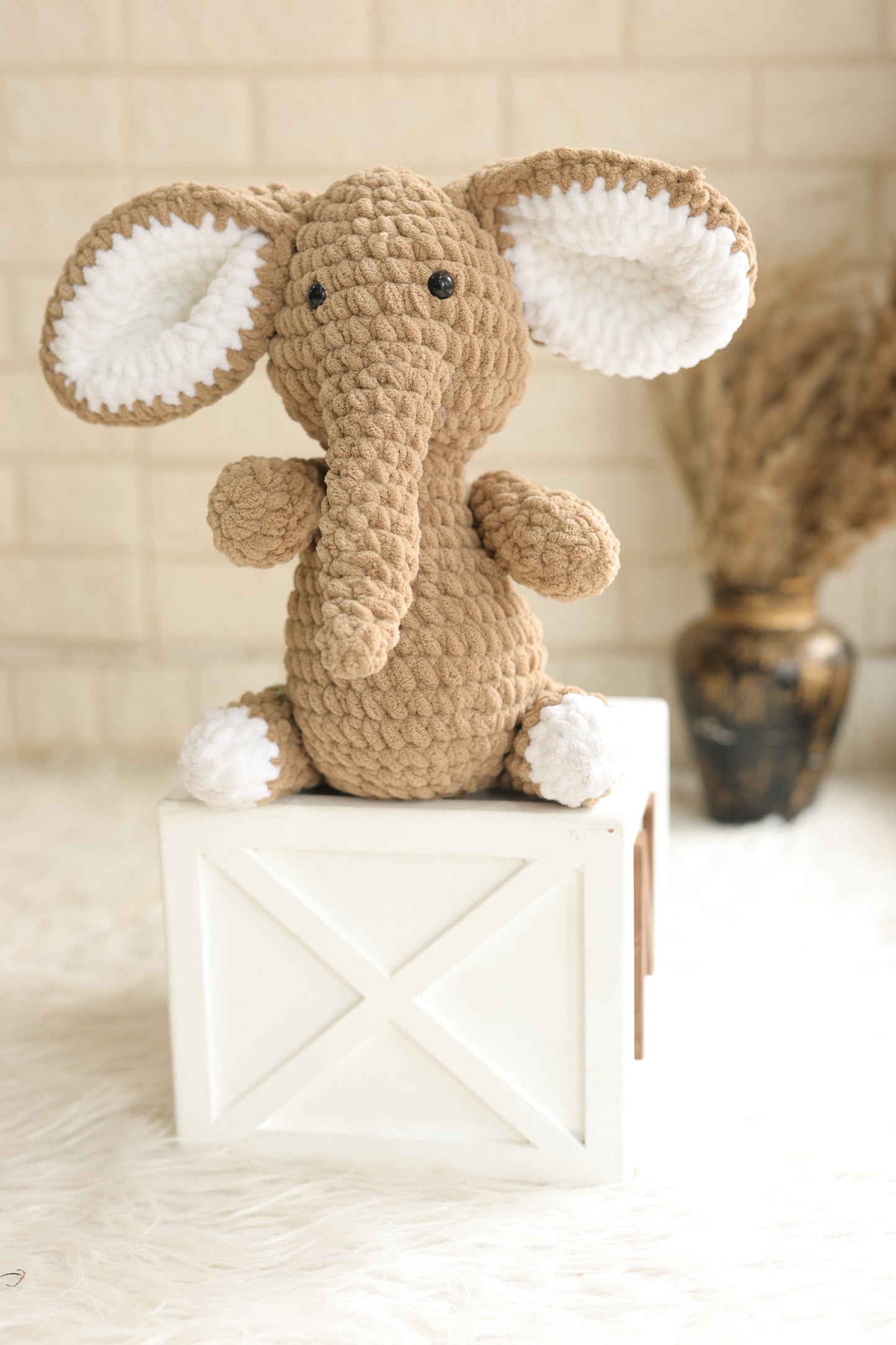 Handmade Crochet Elephant – 10–11 Inches Brown
