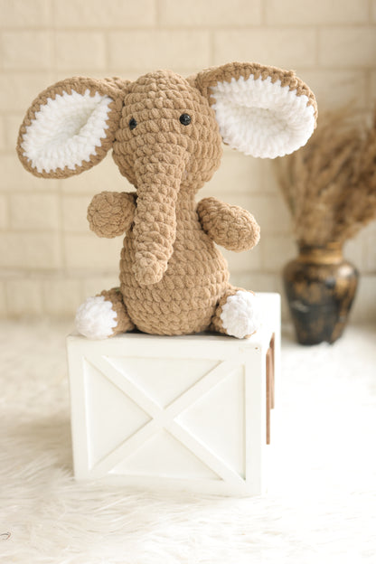 Handmade Crochet Elephant – 10–11 Inches Brown