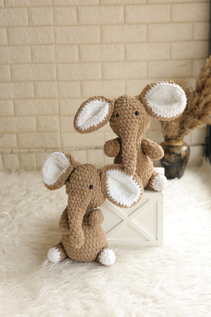 Handmade Crochet Elephant – 10–11 Inches Brown