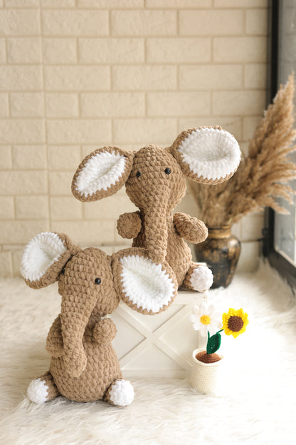 Handmade Crochet Elephant – 10–11 Inches Brown
