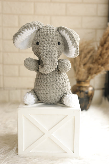 Handmade Crochet Elephant – 10–11 Inches Grey